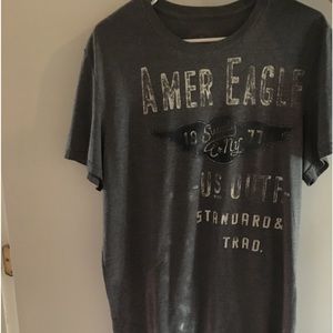 American Eagle T-shirt, size XL, gray and navy blue.